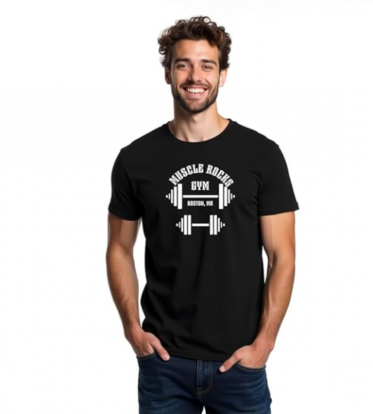 Black Round Neck T-Shirt for Men, Polyester Fabric, Gym, Running, Workout Wear, Half Sleeves with Stylish Front Print