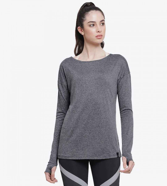 Women Charcoal Grey Sports Training T-shirt