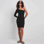 Black Solid One Shoulder Bodycon Mini Dress